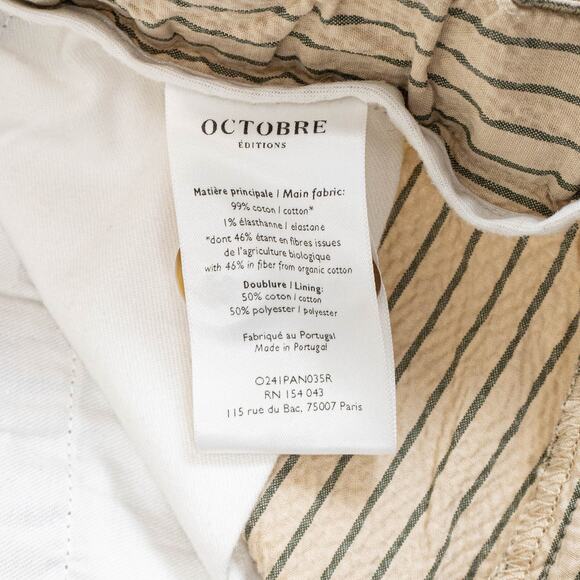 OCTOBRE Editions Seersucker Shane Trouser Pant beige stripe sz XL - Picture 12 of 12